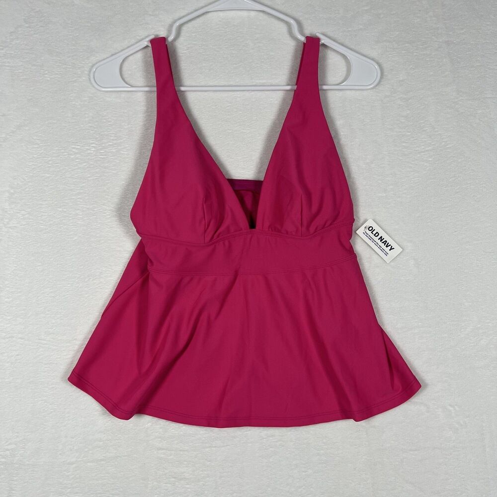 Old Navy Women's Swim Top Size S Hot Pink Peplum Tankini V-Neck Stretch NWT